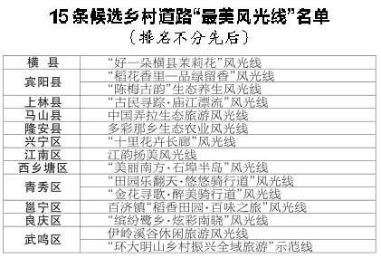 广西南宁市乡村道路15条候选“最美风光线”出炉，11月23日至12月2日等你来投票！